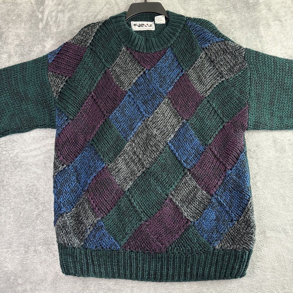 Forum Mens XL Color‎ Block Argyle Sweater Knit Dad Grandpa Retro 80s 90s Vintage